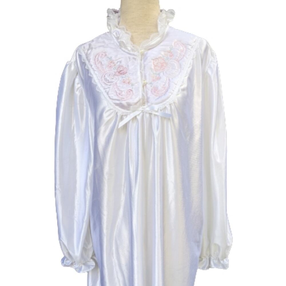Cachet Satin Polyester Vintage Nightgown White Women's Size Large
